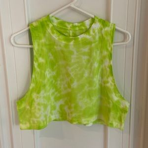 Lululemon All Yours Cropped Cotton tank top tie dye, lime green & white. Size 6